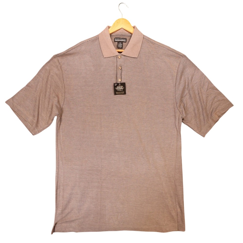 Montage‎ Collection Polo Shirt Mens XL Brown Excellent Short Sleeve Textured